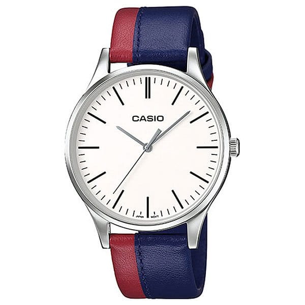 Casio Casio MTP-E133L-2E  MTP-E133L-2E кварцевые мужские часы белый циферблат, браслет кожаный — вид спереди