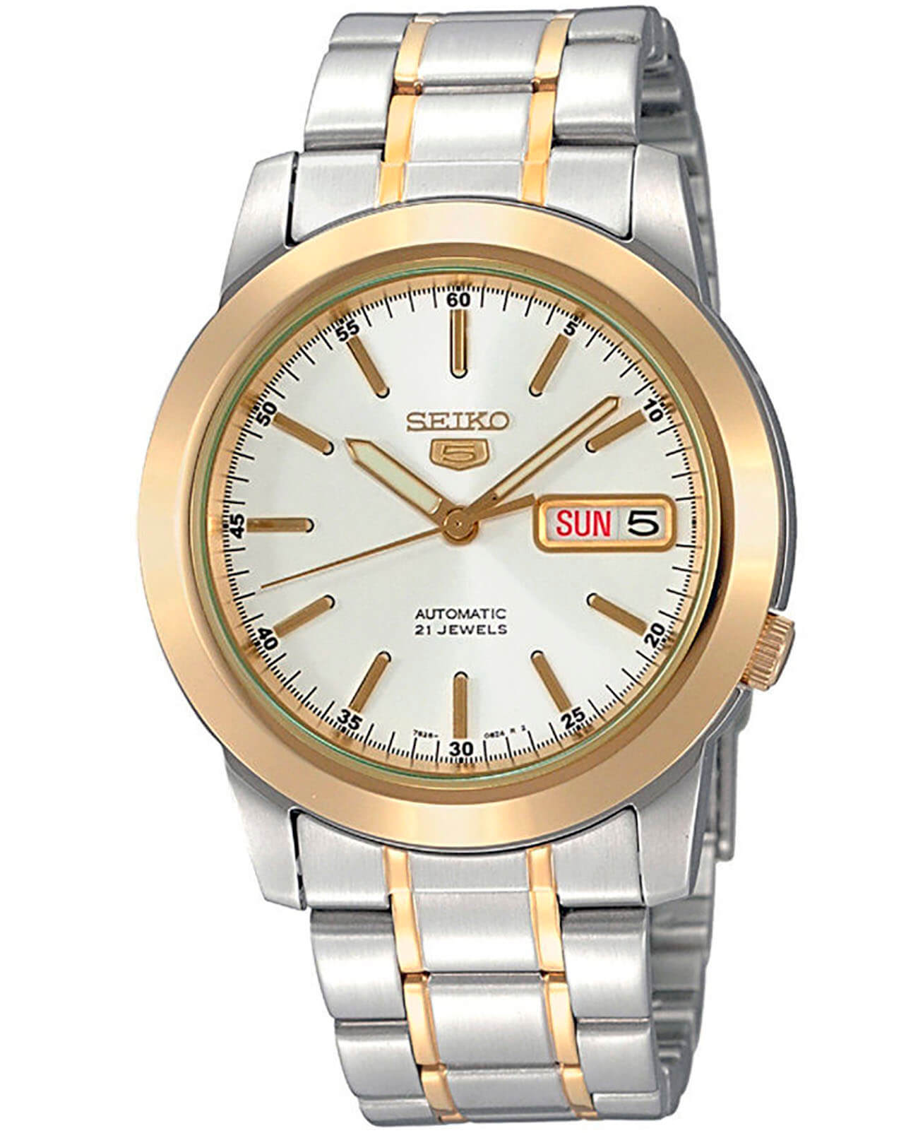 Seiko Seiko 5 Regular SNKE54K1S  SNKE54K1S механические мужские часы перламутровый циферблат, браслет сталь c pvd покрытием — вид спереди