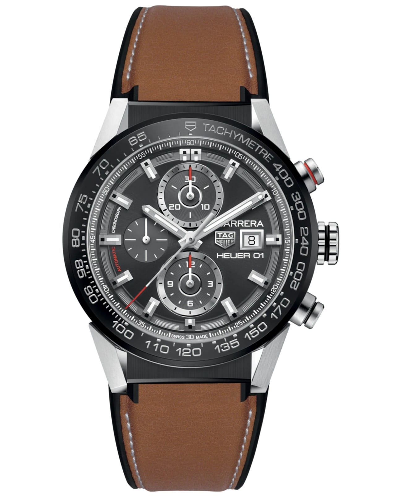 TAG Heuer TAG Heuer Carrera CAR201W.FT6122  CAR201W.FT6122 механические мужские часы черный циферблат, браслет кожа + каучук — вид спереди