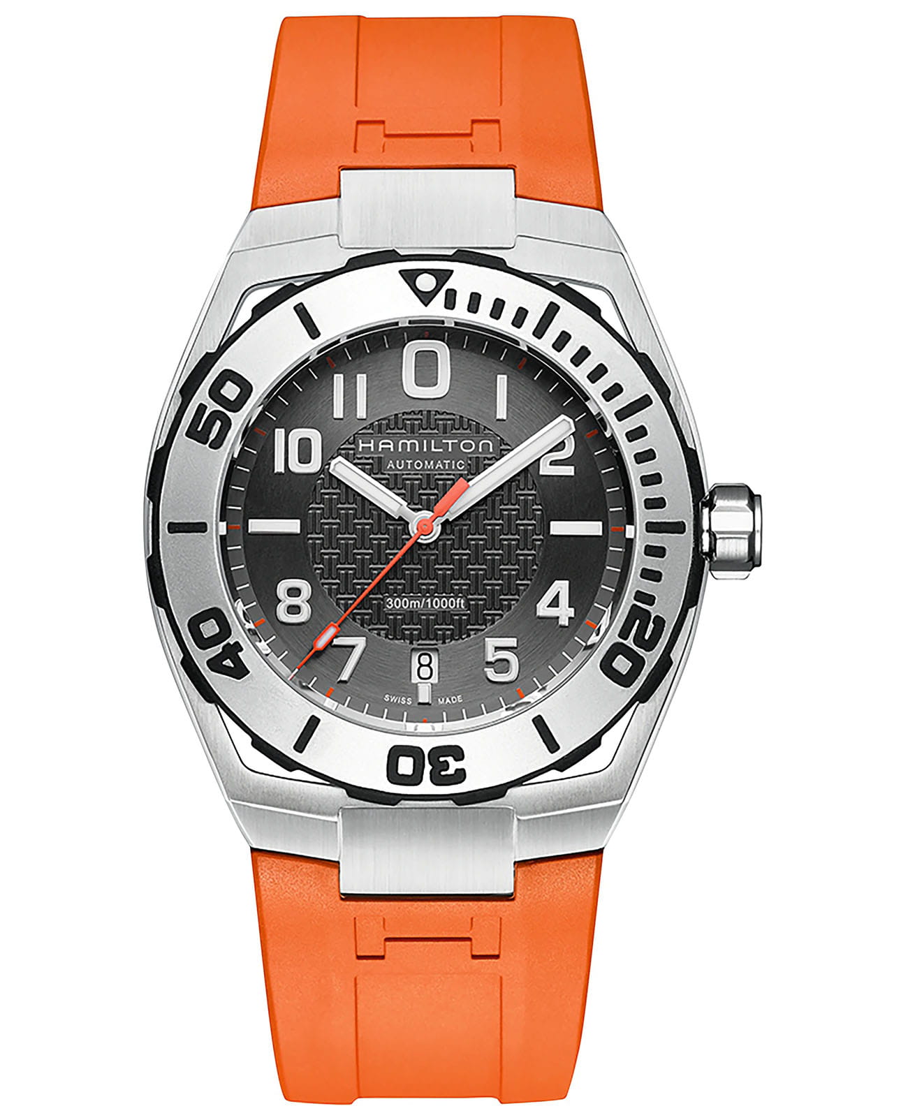 Hamilton Hamilton Khaki Navy Sub Auto H78615985  H78615985 механические мужские часы черный циферблат, браслет каучук — вид спереди