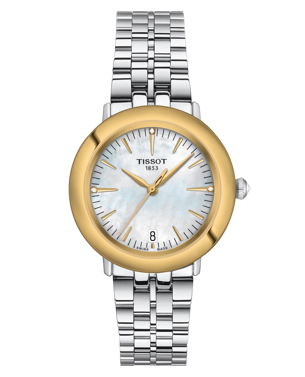 Tissot Tissot T-Gold Glendora 18K Gold T929.210.41.116.01  T9292104111601 кварцевые женские часы перламутровый циферблат, браслет нержавеющая сталь — вид спереди