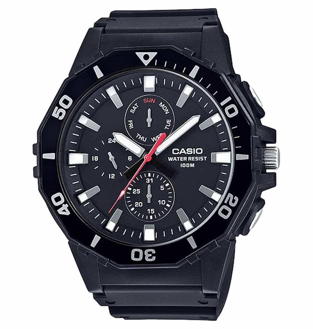 Casio Casio Illuminator MRW-400H-1A  MRW-400H-1A кварцевые мужские часы черный циферблат, браслет резина — вид спереди