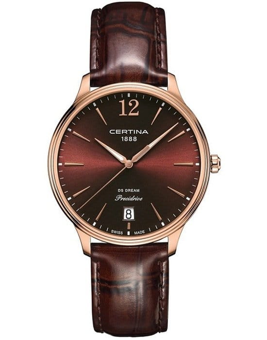 Certina Certina DS Dream 38mm C021.810.36.297.00  C0218103629700 кварцевые женские часы бордовый циферблат, браслет кожаный — вид спереди