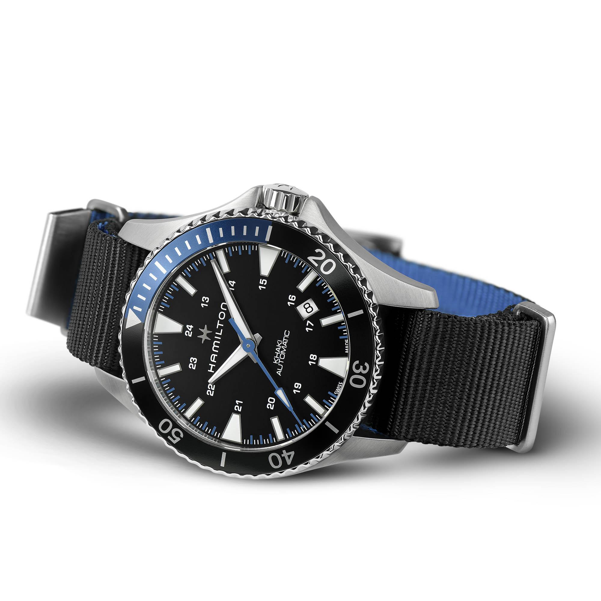 Hamilton Hamilton Khaki Navy Scuba Auto H82315931, khaki navy швейцария мужские часы на браслете тканевый боковой вид