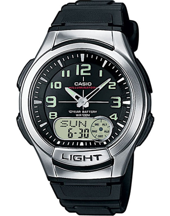 Casio Casio Collection AQ-180W-1B  AQ-180W-1B кварцевые мужские часы черный циферблат, браслет пластик — вид спереди