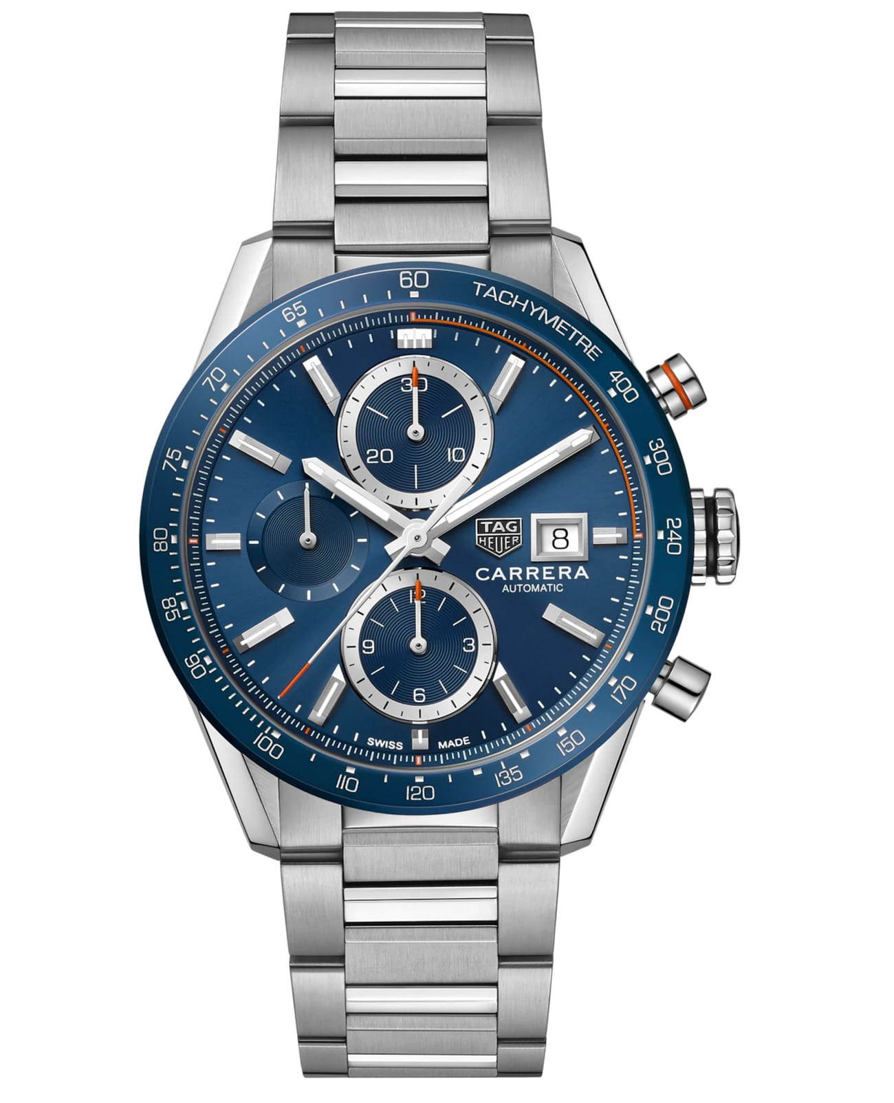 TAG Heuer TAG Heuer Carrera CBM2112.BA0651  CBM2112.BA0651 механические мужские часы синий циферблат, браслет нержавеющая сталь — вид спереди