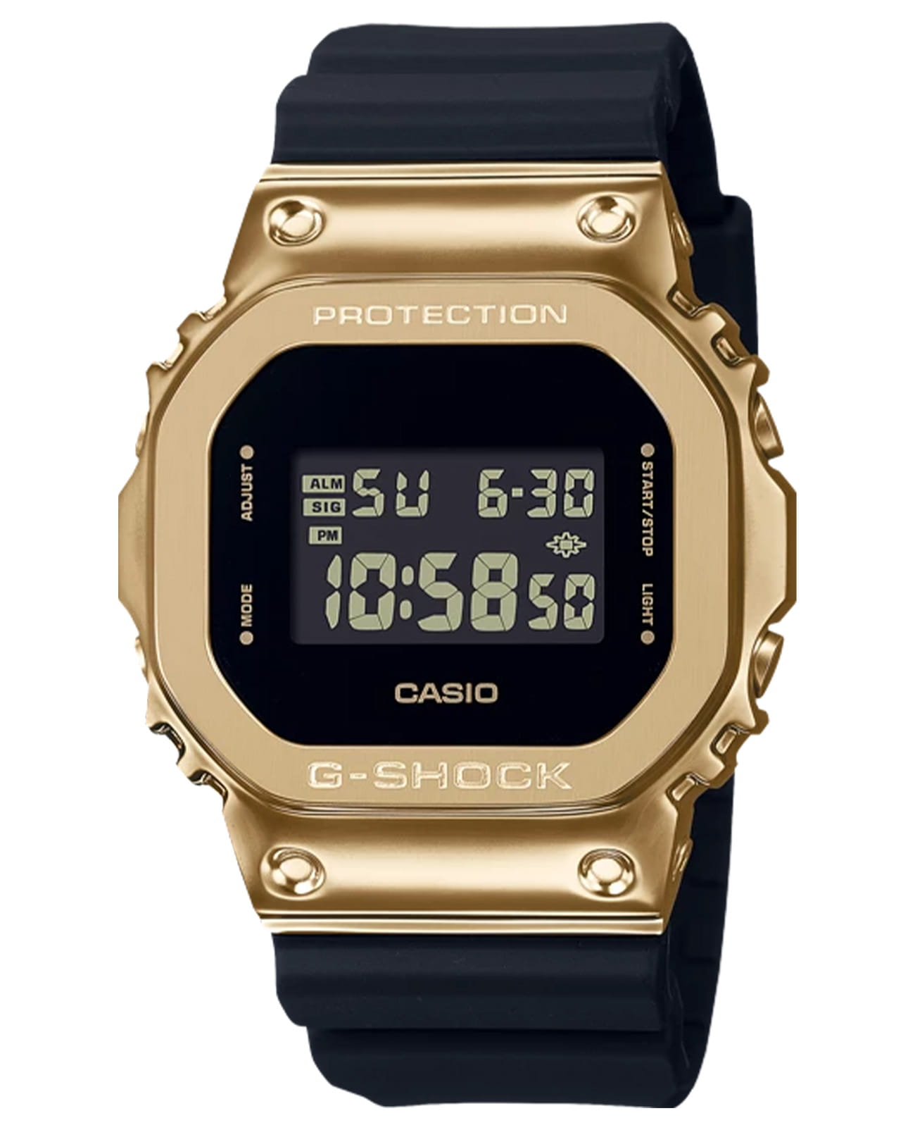 Casio Casio G-Shock GM-5600G-9DR (GM-5600G-9) GM GM-5600G-9 электронные мужские часы черный циферблат, браслет пластик — вид спереди