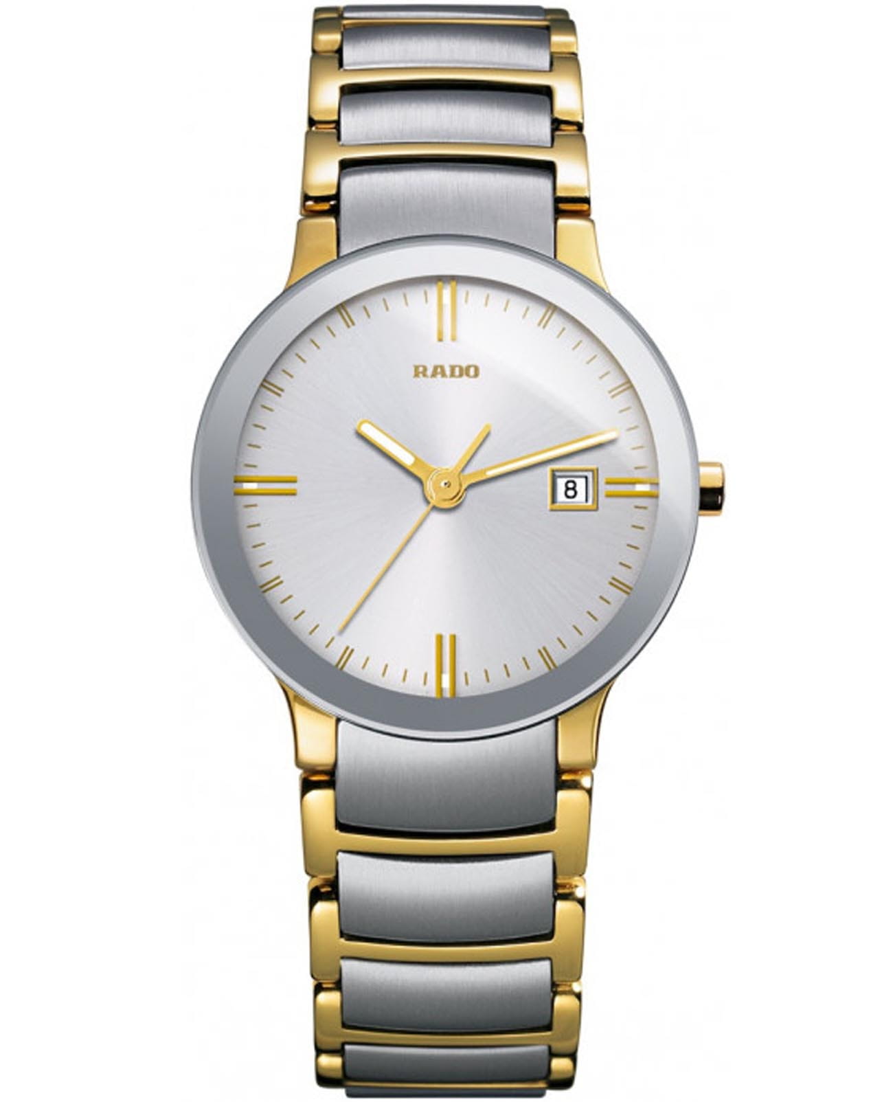 Rado Rado Centrix R30932103  R30932103 кварцевые женские часы серебристый циферблат, браслет нержавеющая сталь с pvd-покрытием — вид спереди