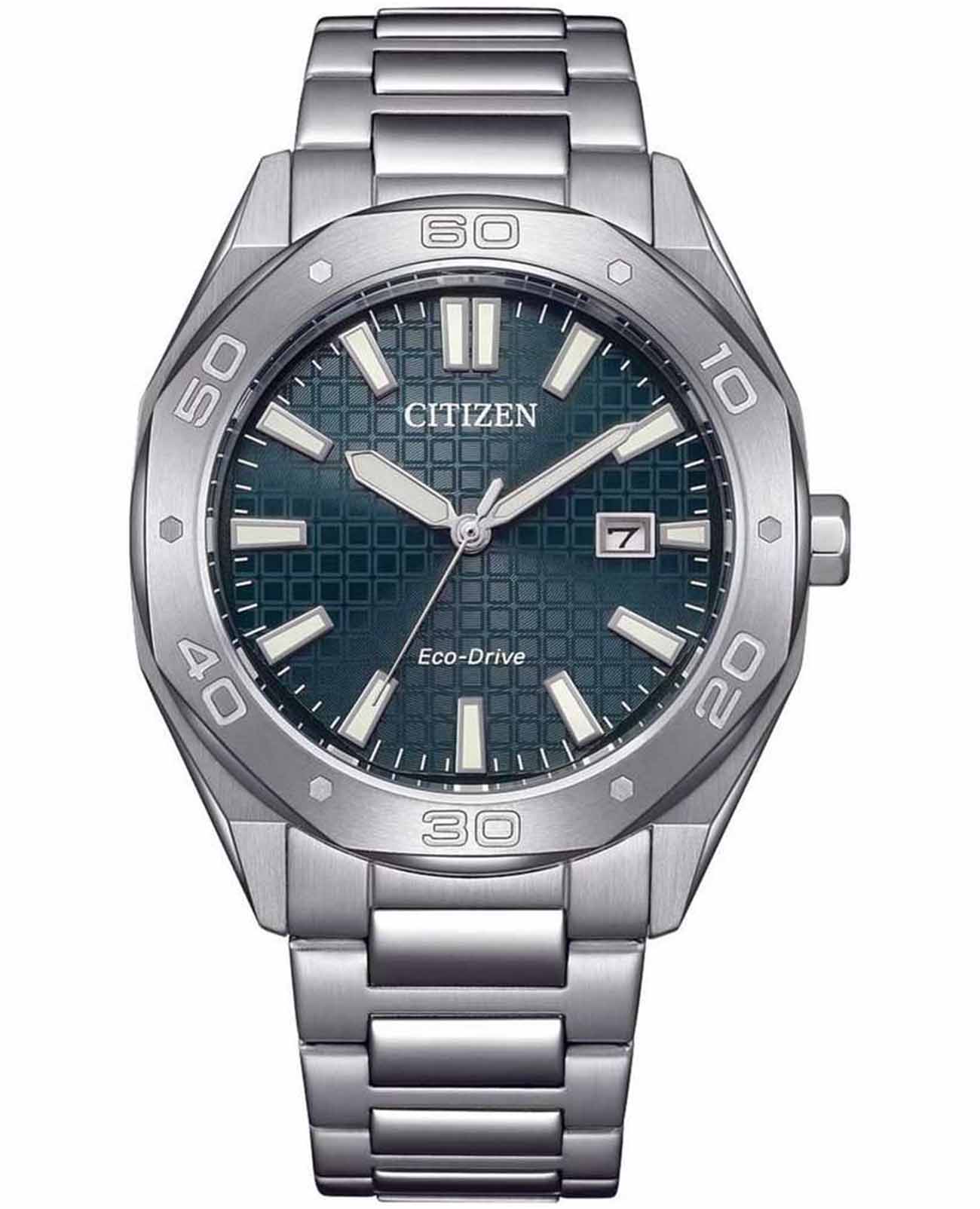 Citizen Citizen Eco-Drive BM7630-80X  BM7630-80X кварцевые мужские часы зеленый циферблат, браслет нержавеющая сталь — вид спереди