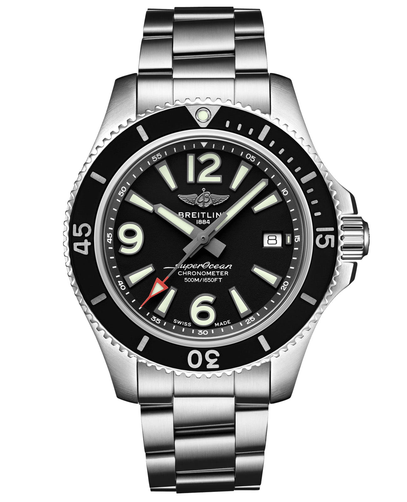 Breitling Breitling Superocean Automatic 42 A17366021B1A1  A17366021B1A1 механические мужские часы черный циферблат, браслет нержавеющая сталь — вид спереди