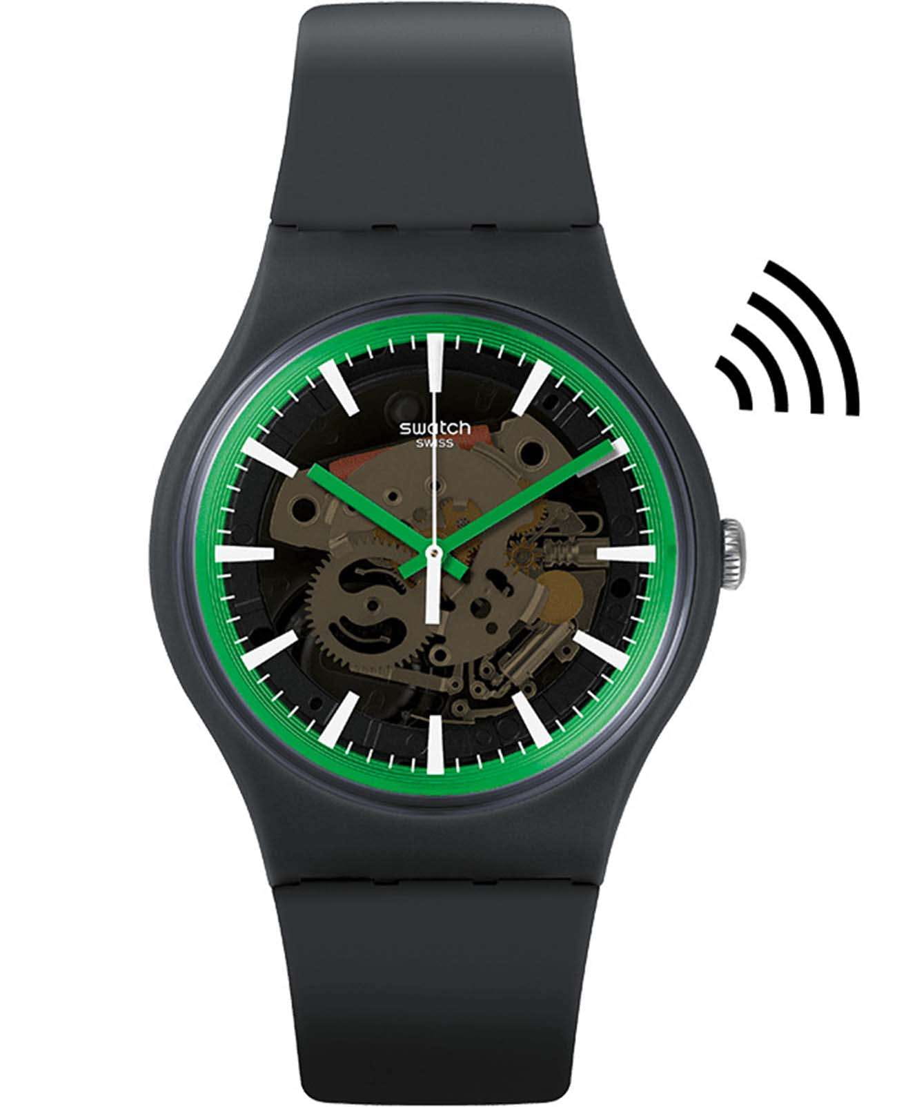 Swatch Swatch New Gent Swatch Pay! SVIM100-5300  SVIM100-5300 кварцевые мужские часы серый циферблат, браслет силикон — вид спереди