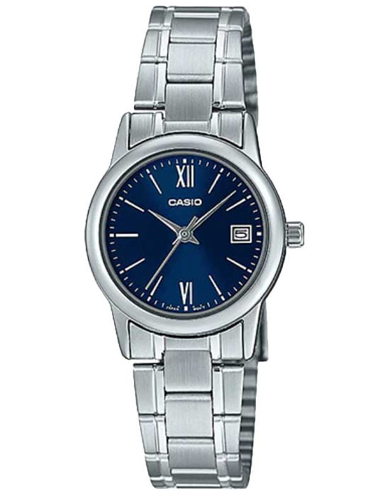 Casio Casio Collection LTP-V002D-2B3  LTP-V002D-2B3 кварцевые женские часы синий циферблат, браслет нержавеющая сталь — вид спереди