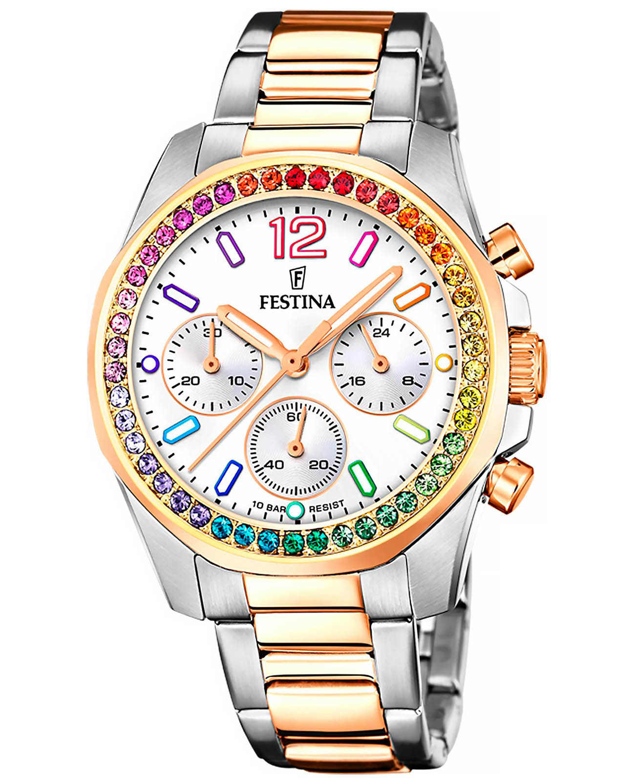 Festina Festina Boyfriend F20608/2  F20608/2 кварцевые женские часы белый циферблат, браслет нержавеющая сталь с pvd-покрытием — вид спереди