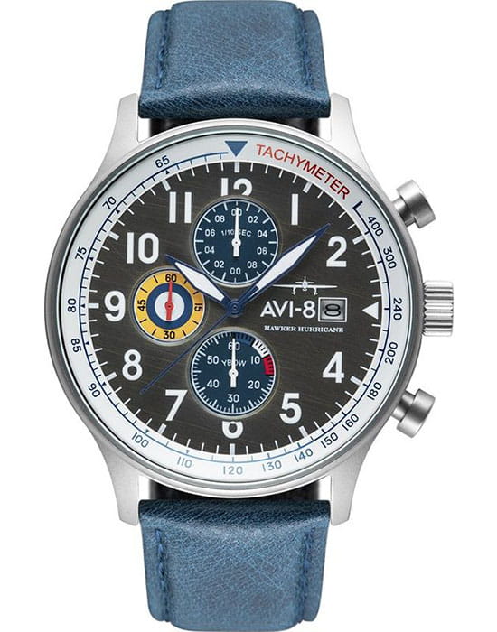 AVI-8 Hawker Harrier II AV-4011-0F  AV-4011-0F кварцевые мужские часы серый циферблат, браслет кожаный — вид спереди