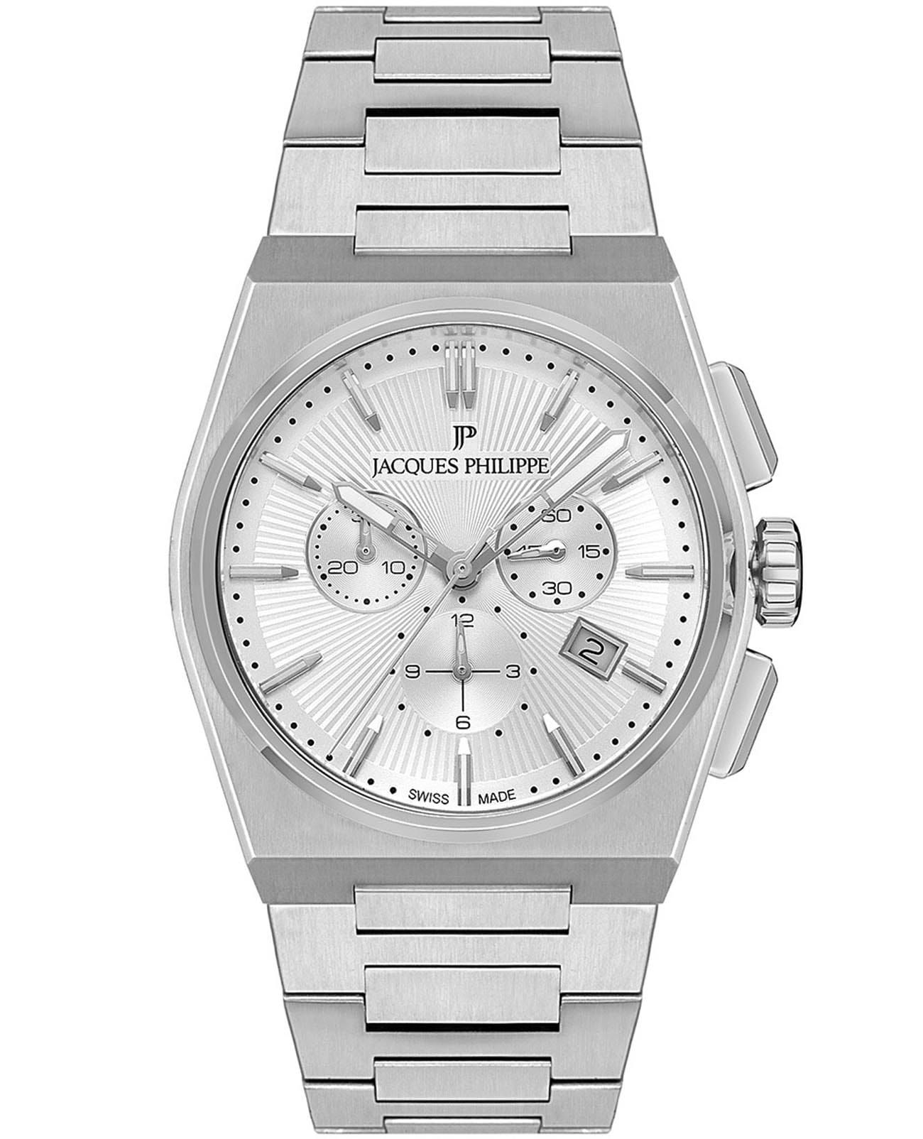 Jacques Philippe Jacques Philippe Aurora JPQGC411326  JPQGC411326 кварцевые мужские часы серебристый циферблат, браслет нержавеющая сталь — вид спереди