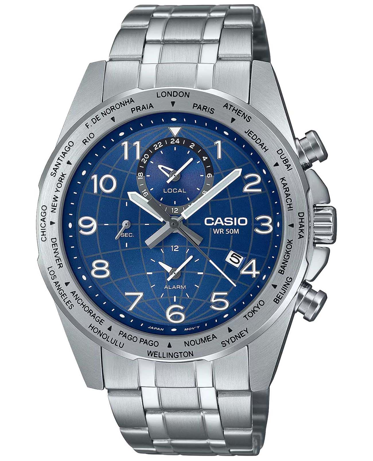 Casio Casio Collection MTP-W500D-2A  MTP-W500D-2A кварцевые мужские часы синий циферблат, браслет нержавеющая сталь — вид спереди