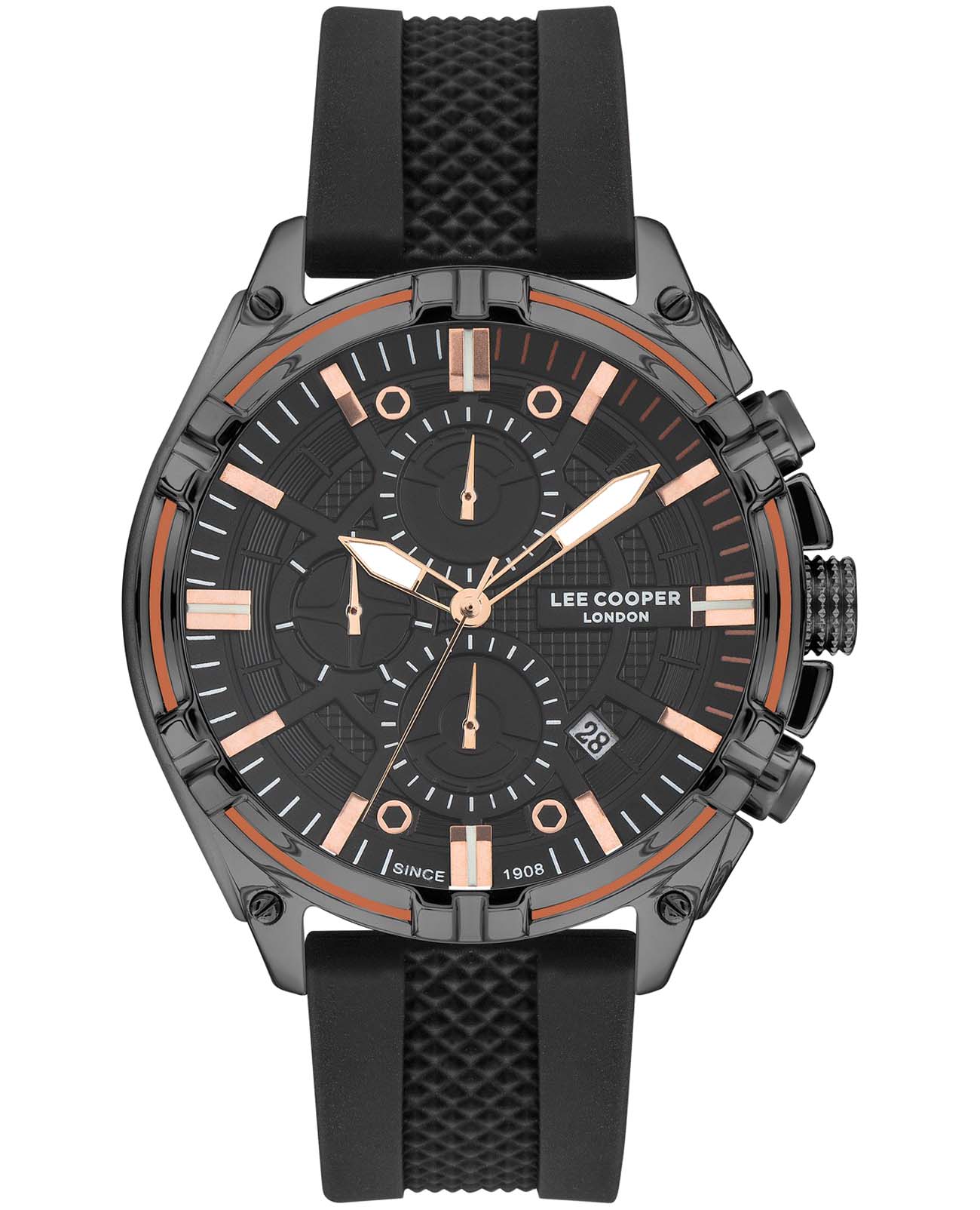 Lee Cooper Lee Cooper LC07545.051  LC07545.051 кварцевые мужские часы черный циферблат, браслет каучук — вид спереди
