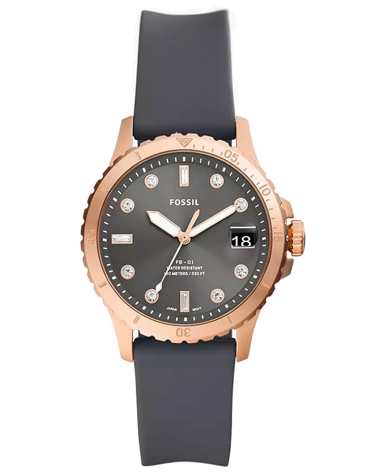 Fossil Fossil FB-01 ES5293  ES5293 кварцевые женские часы серый циферблат, браслет силикон — вид спереди