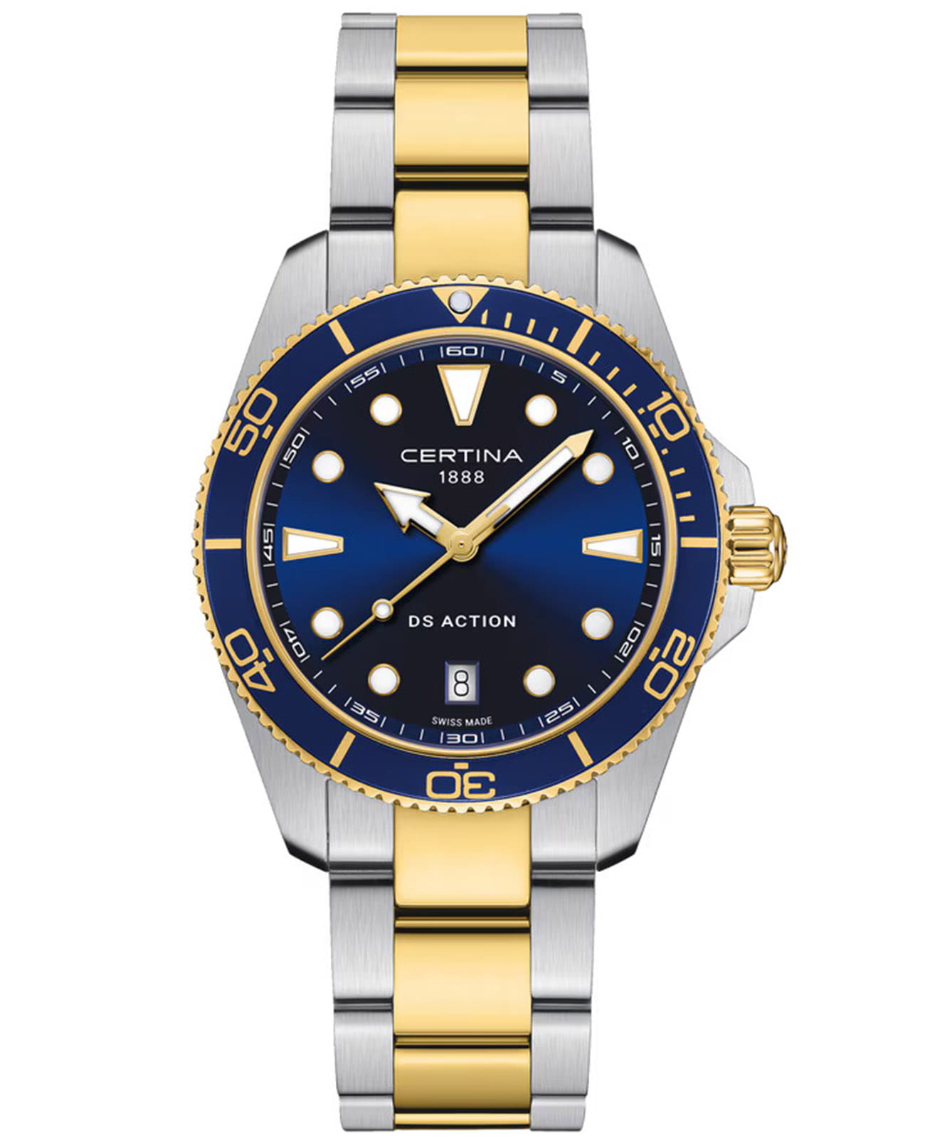 Certina Certina DS Action C048.410.22.041.00 DS Action C0484102204100 кварцевые мужские часы синий циферблат, браслет нержавеющая сталь с pvd-покрытием — вид спереди