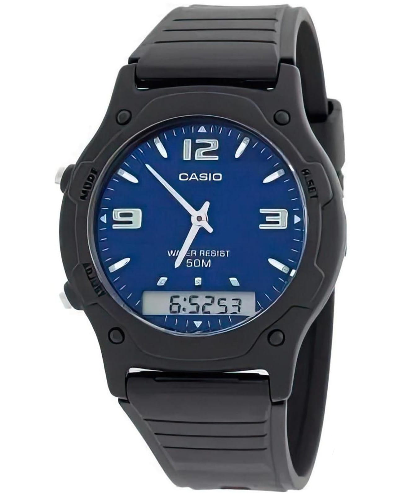 Casio Casio Collection AW-49HE-2AVDF (AW-49HE-2A)  AW-49HE-2A кварцевые мужские часы синий циферблат, браслет пластик — вид спереди