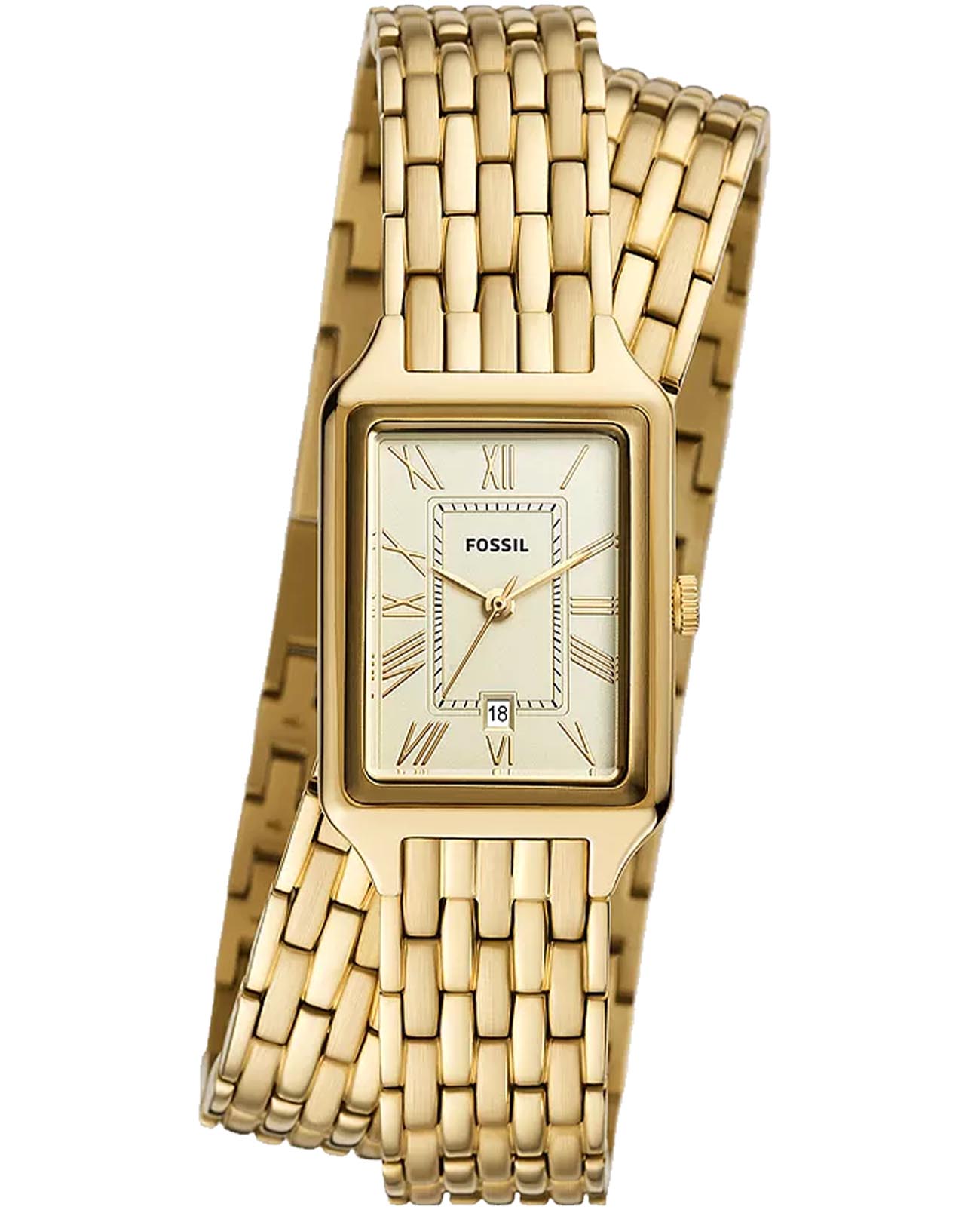Fossil Fossil Raquel ES5302  ES5302 кварцевые женские часы белый циферблат, браслет нержавеющая сталь с ip-покрытием — вид спереди