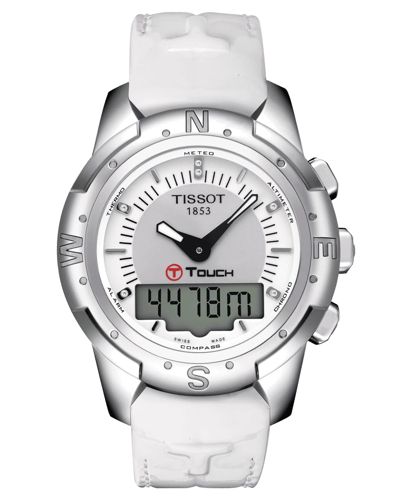 Tissot Tissot T-Touch II Titanium Lady T047.220.46.086.00 T Touch T0472204608600 кварцевые женские часы белый циферблат, браслет кожаный — вид спереди