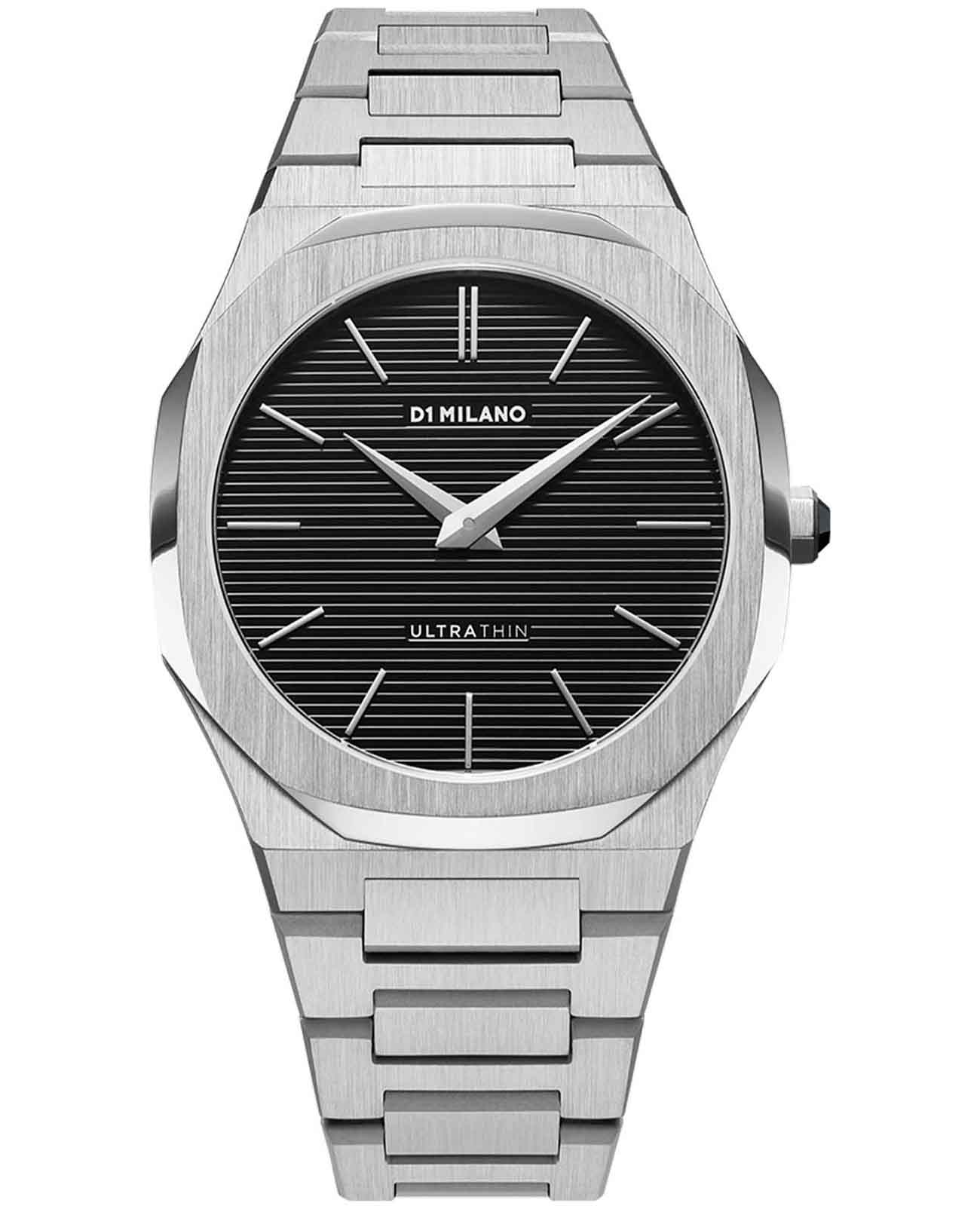 D1 Milano D1 Milano Ultra Thin UTBJ14  UTBJ14 кварцевые мужские часы черный циферблат, браслет нержавеющая сталь 316l — вид спереди