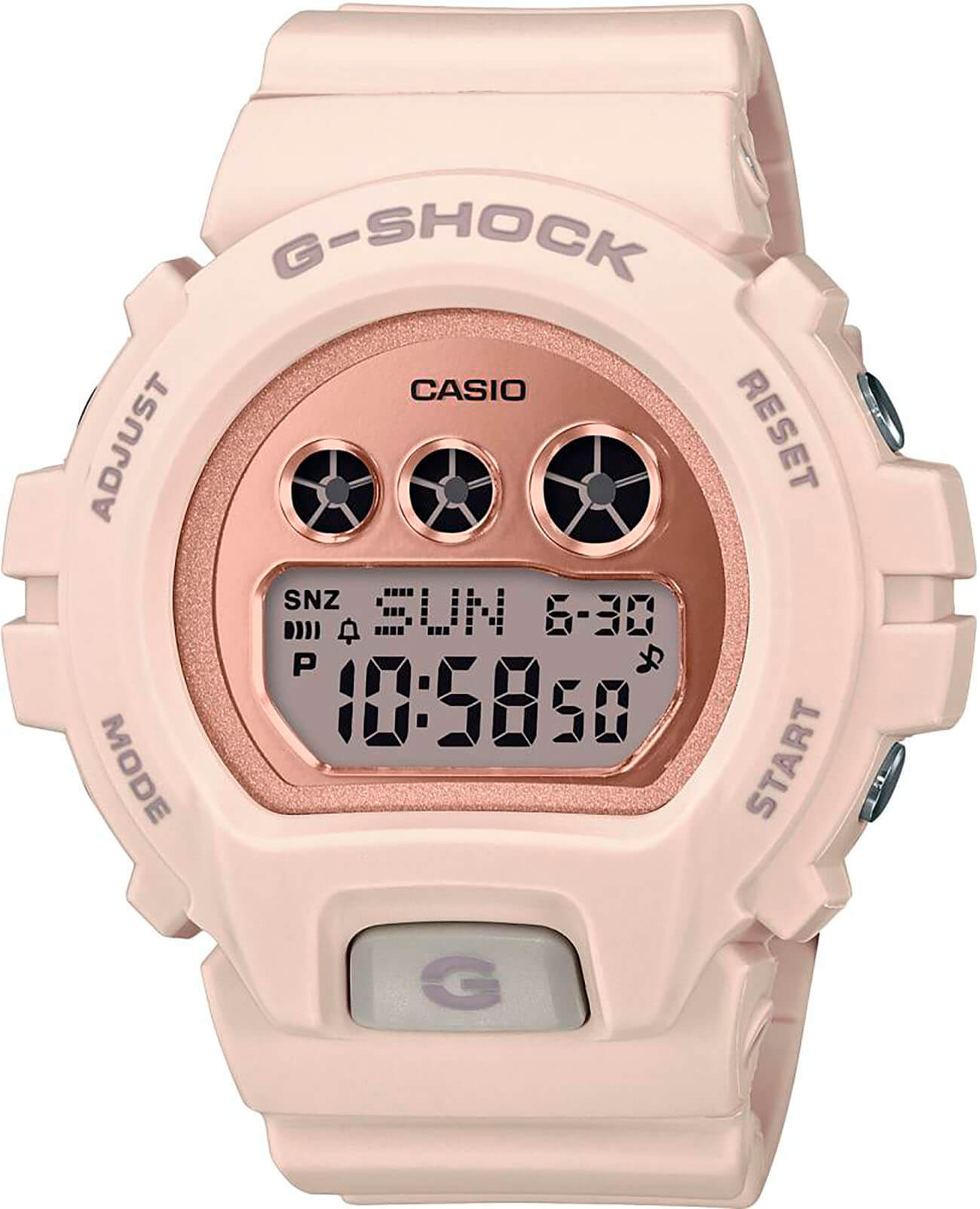 Casio Casio G-Shock GMD-S6900MC-4  GMD-S6900MC-4ER электронные женские часы розовый циферблат, браслет пластик — вид спереди