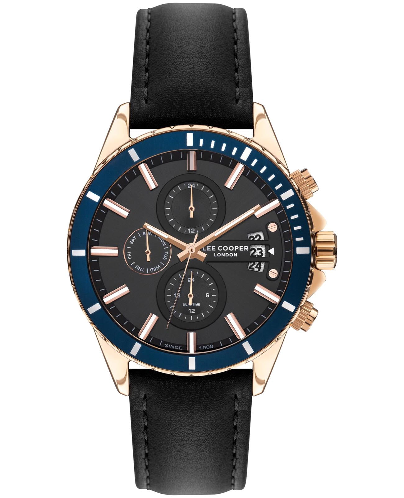 Lee Cooper Lee Cooper LC07530.451  LC07530.451 кварцевые мужские часы черный циферблат, браслет кожаный — вид спереди