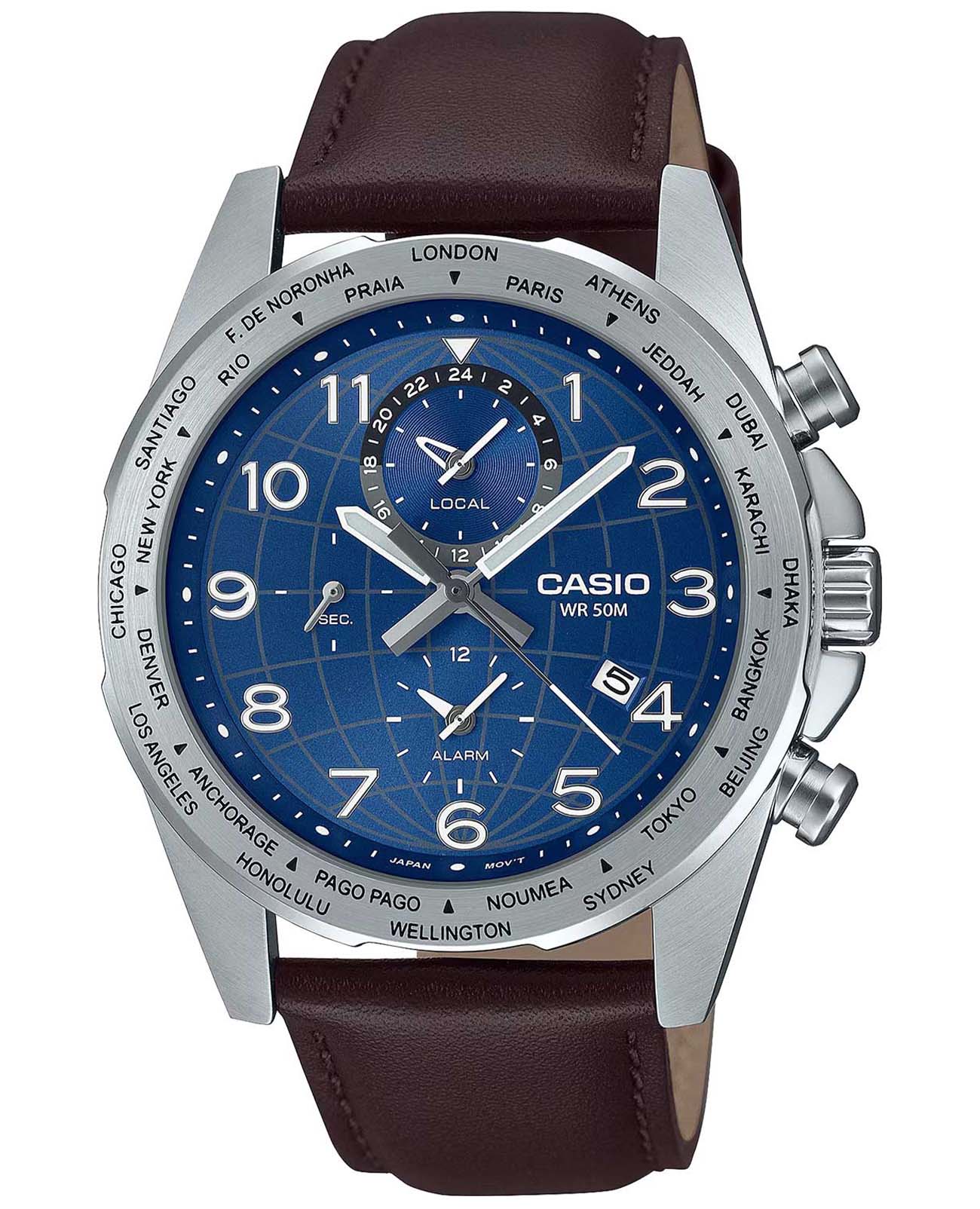 Casio Casio Collection MTP-W500L-2A  MTP-W500L-2A кварцевые мужские часы синий циферблат, браслет кожаный — вид спереди