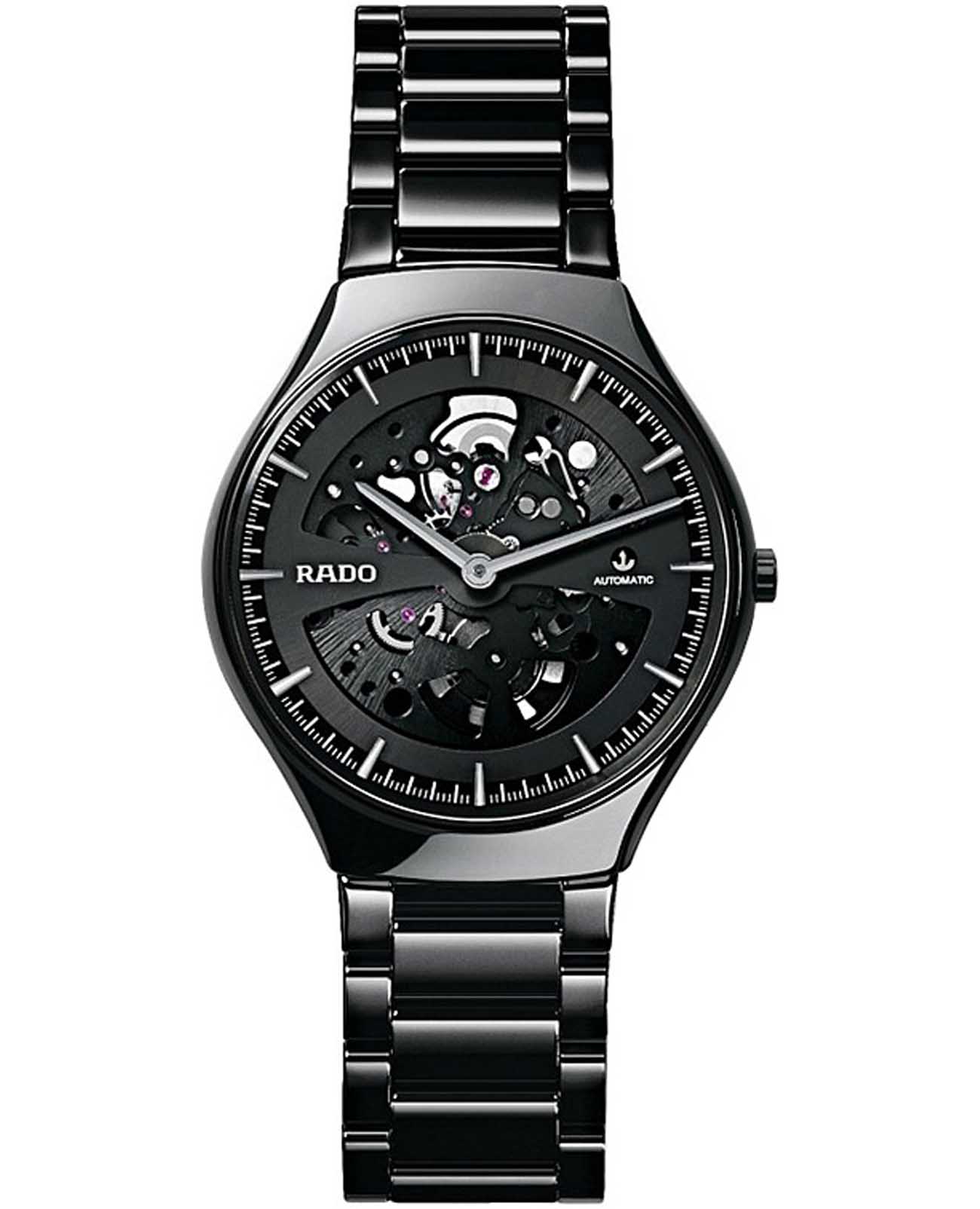 Rado Rado Rado True Thinline R27971152 Automatic R27971152 механические мужские часы черный циферблат, браслет высокотехнологичная керамика — вид спереди