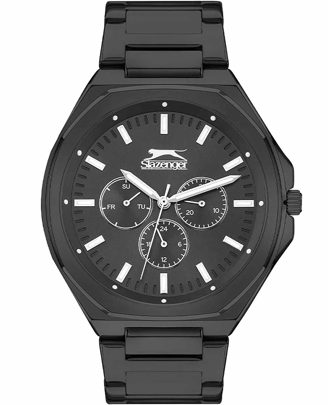 Slazenger Slazenger SL.09.2039.2.02  SL.09.2039.2.02 кварцевые мужские часы черный циферблат, браслет суперметалл с ip покрытием — вид спереди
