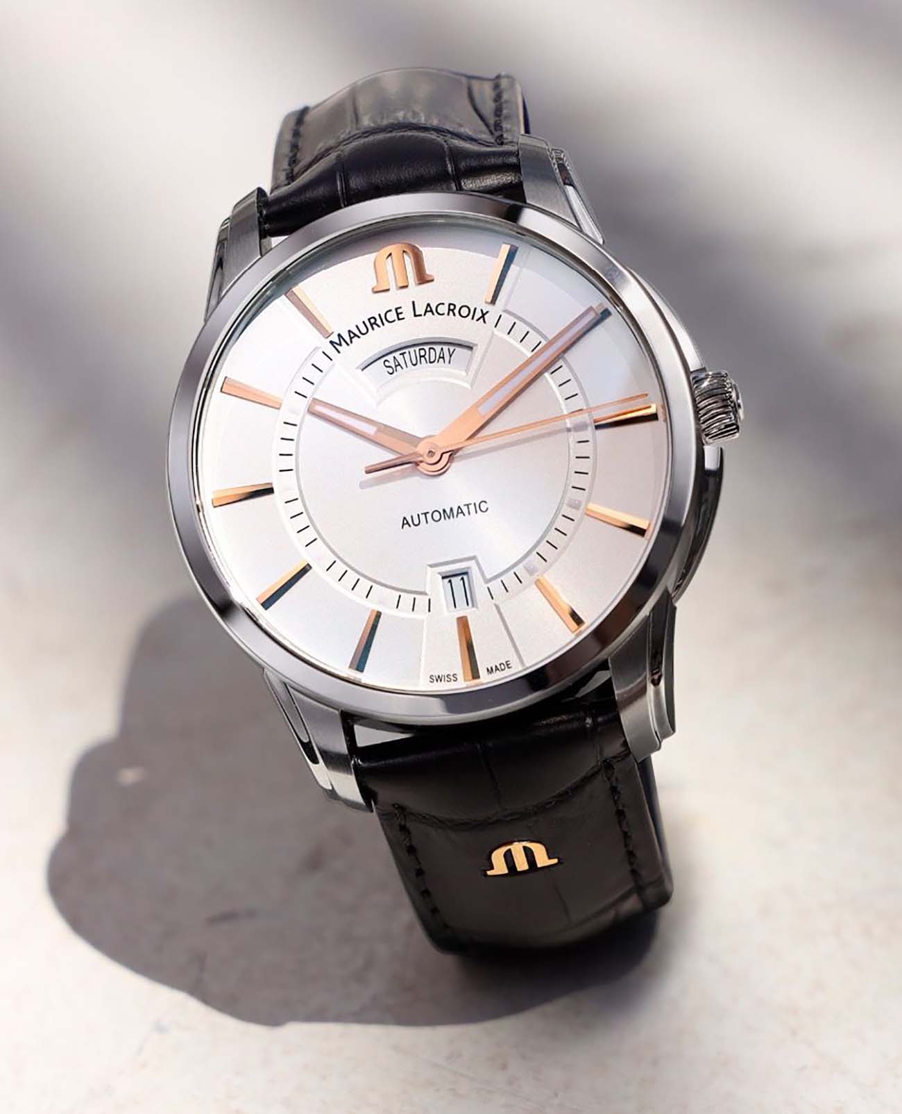 Maurice Lacroix Maurice Lacroix Pontos Day Date PT6358-SS001-23E-2 механические мужские часы часы крупный план серебристый циферблата