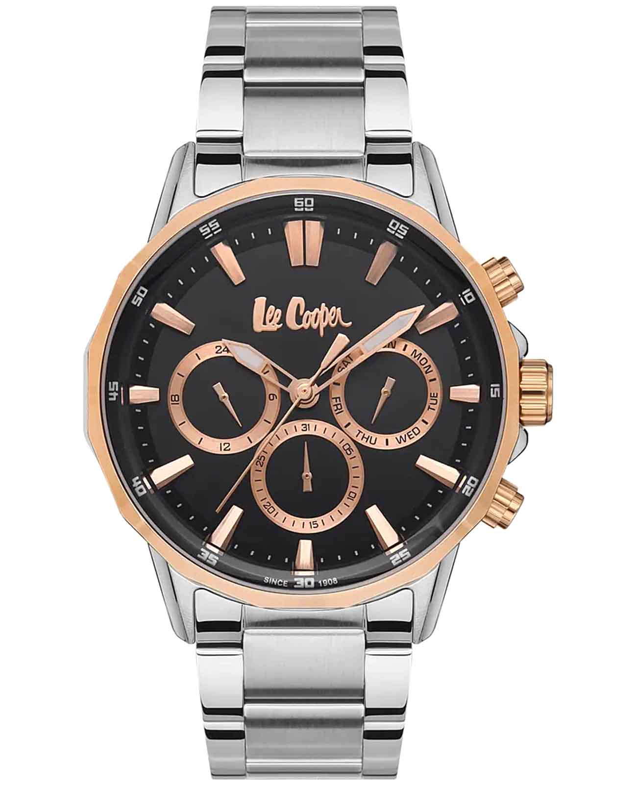Lee Cooper Lee Cooper LC06983.550  LC06983.550 кварцевые мужские часы черный циферблат, браслет нержавеющая сталь — вид спереди