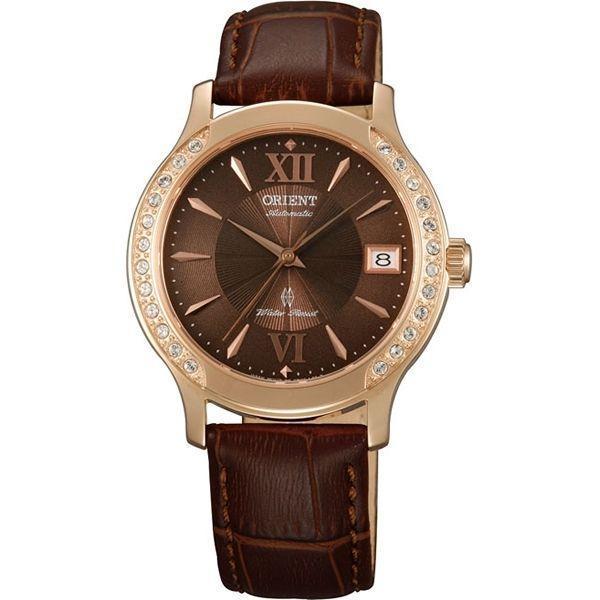 Orient Orient ER2E001T (FER2E001T)  FER2E001T механические женские часы коричневый циферблат, браслет кожа + текстиль — вид спереди