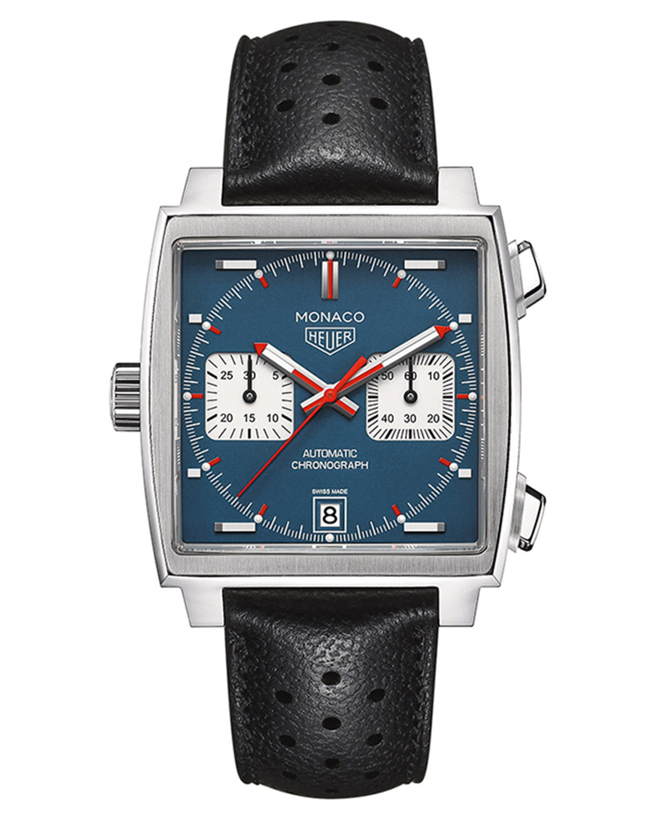 TAG Heuer TAG Heuer Monaco CAW211P.FC6356  CAW211P.FC6356 механические мужские часы синий циферблат, браслет кожаный — вид спереди