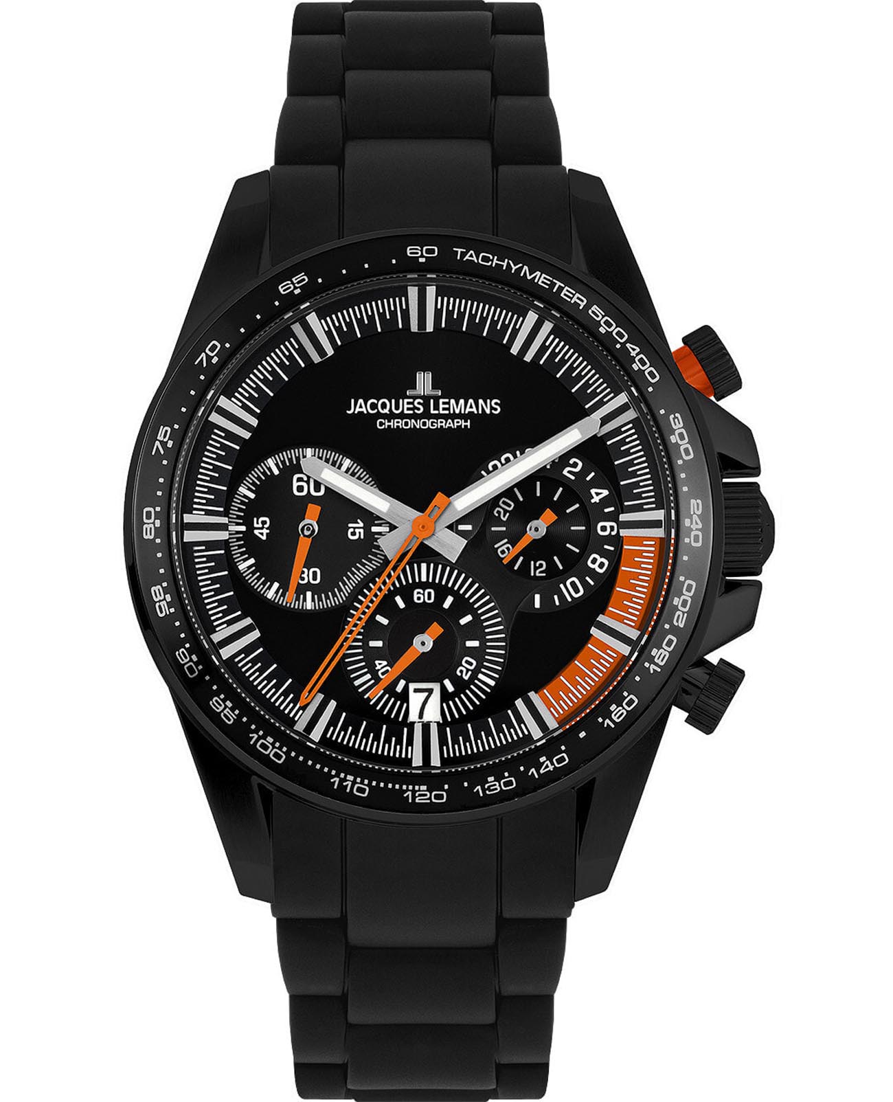 Jacques Lemans Jacques Lemans Liverpool Chronograph 1-2127H  1-2127H кварцевые мужские часы черный циферблат, браслет нержавеющая сталь с pvd-покрытием — вид спереди