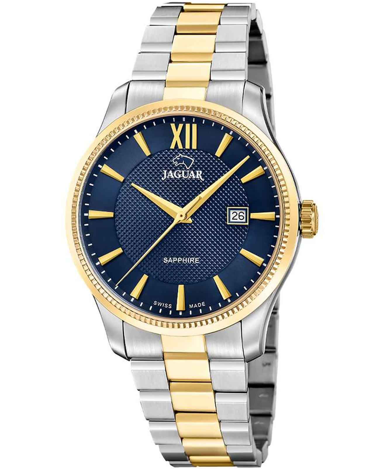 Jaguar Jaguar Essentia J1043/2  J1043/2 кварцевые мужские часы синий циферблат, браслет нержавеющая сталь с pvd-покрытием — вид спереди