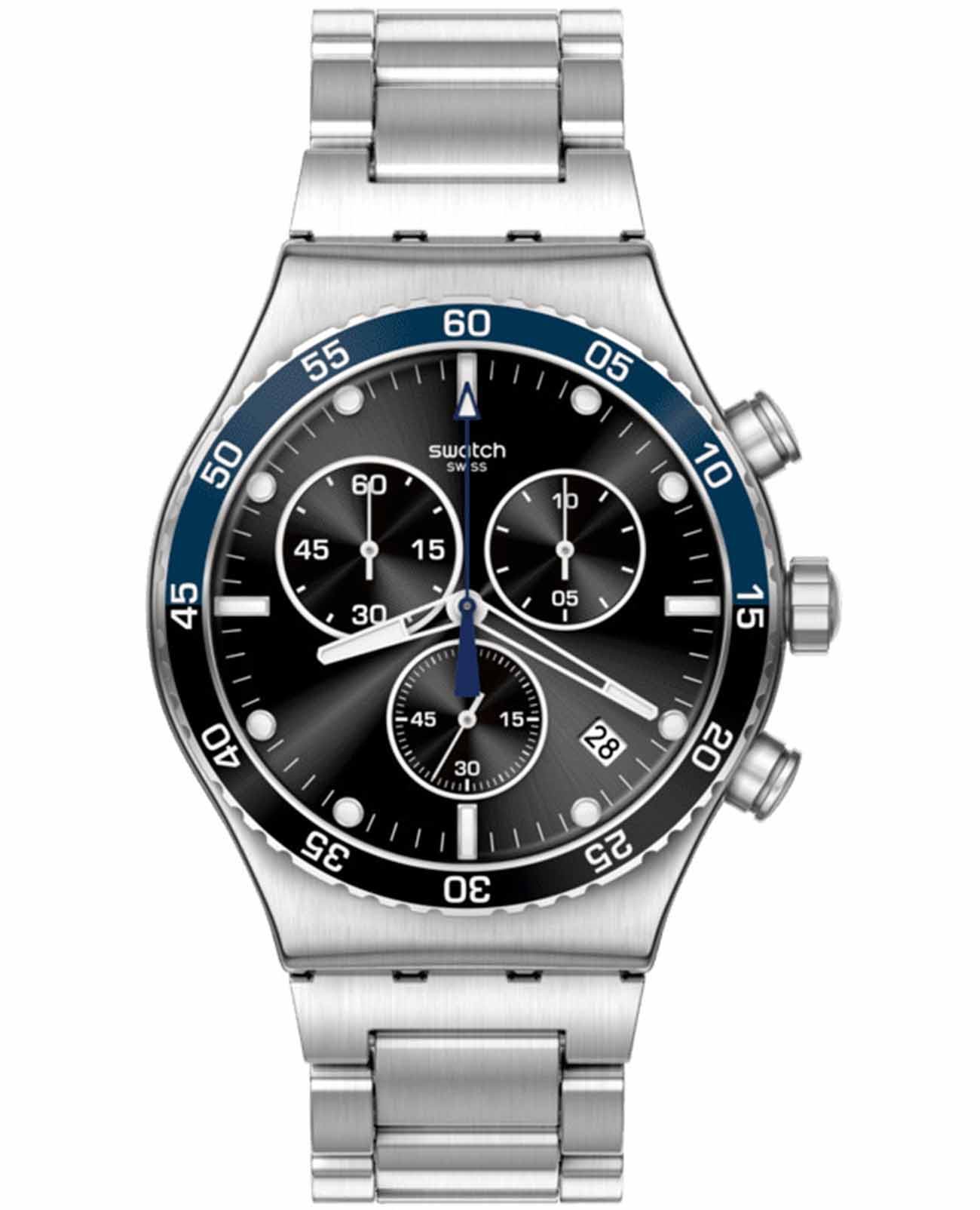 Swatch Swatch I New Chrono YVS507G  YVS507G кварцевые женские часы черный циферблат, браслет нержавеющая сталь — вид спереди