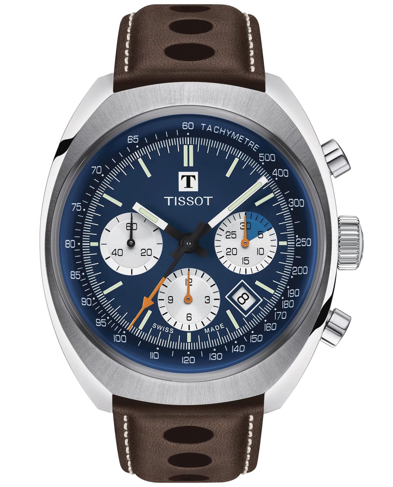 Tissot Tissot Heritage 1973 T124.427.16.041.00  T1244271604100 механические мужские часы синий циферблат, браслет кожаный — вид спереди