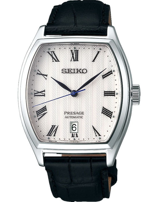 Seiko Seiko Presage SRPD05J1  SRPD05J1 механические мужские часы белый циферблат, браслет кожаный — вид спереди