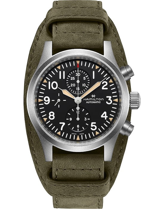 Hamilton Hamilton Khaki Field Automatic Chronograph H71706830  H71706830 механические мужские часы черный циферблат, браслет кожаный — вид спереди