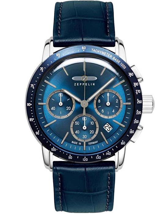 Zeppelin Zeppelin New York 88783  88783 кварцевые мужские часы синий циферблат, браслет кожаный — вид спереди