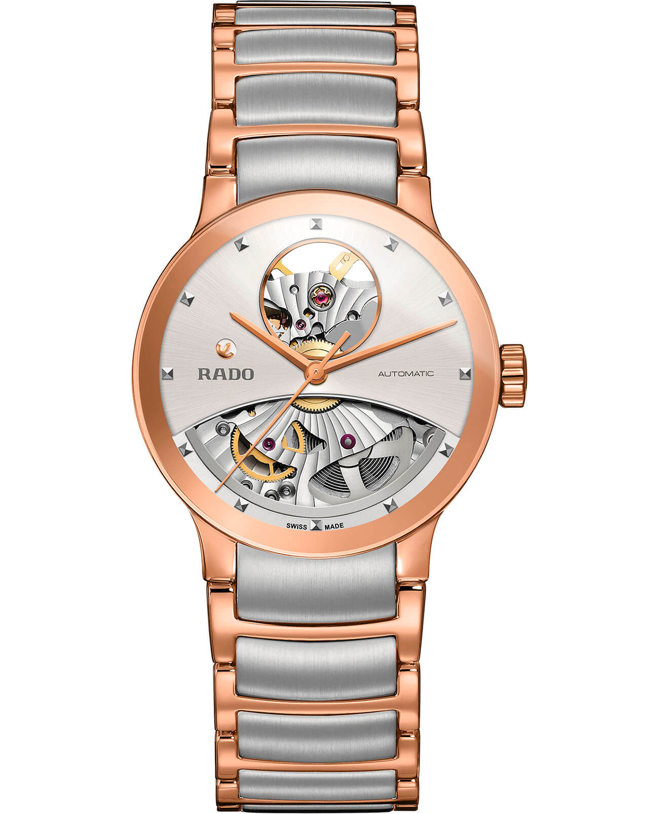 Rado Rado Centrix Automatic Open Heart R30248012 Automatic R30248012 механические женские часы серебристый циферблат, браслет сталь c pvd покрытием — вид спереди