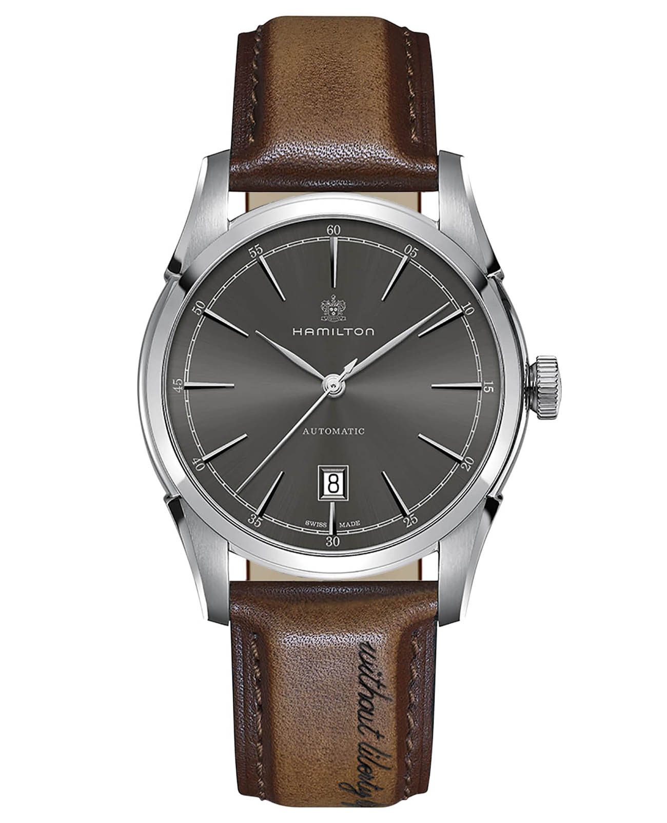 Hamilton Hamilton American Classic Spirit of Liberty Auto H42415591  H42415591 механические мужские часы антрацитовый циферблат, браслет кожаный — вид спереди