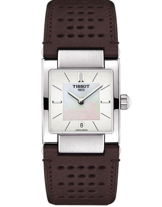 Tissot Tissot T02 T090.310.16.111.00  T0903101611100 кварцевые женские часы белый циферблат, браслет кожаный — вид спереди