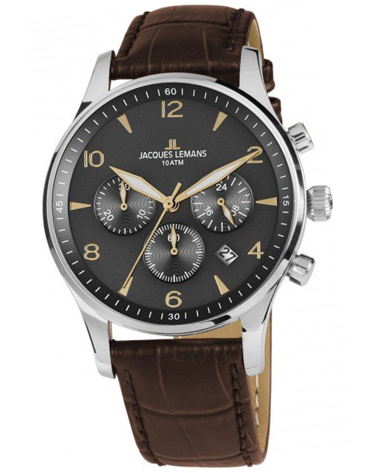 Jacques Lemans Jacques Lemans Classic 1-1654ZJ  1-1654ZJ кварцевые мужские часы серый циферблат, браслет кожаный — вид спереди