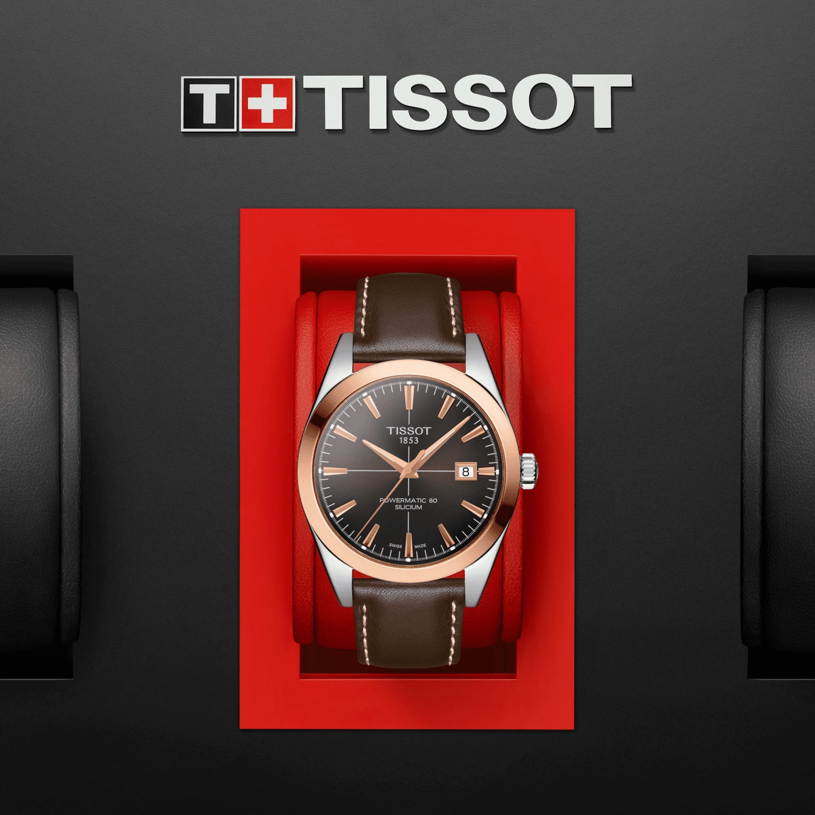 Tissot Tissot Gentleman Powermatic 80 Silicium 18K Gold T927.407.46.291.00, t-classic швейцария мужские часы на браслете кожаный боковой вид