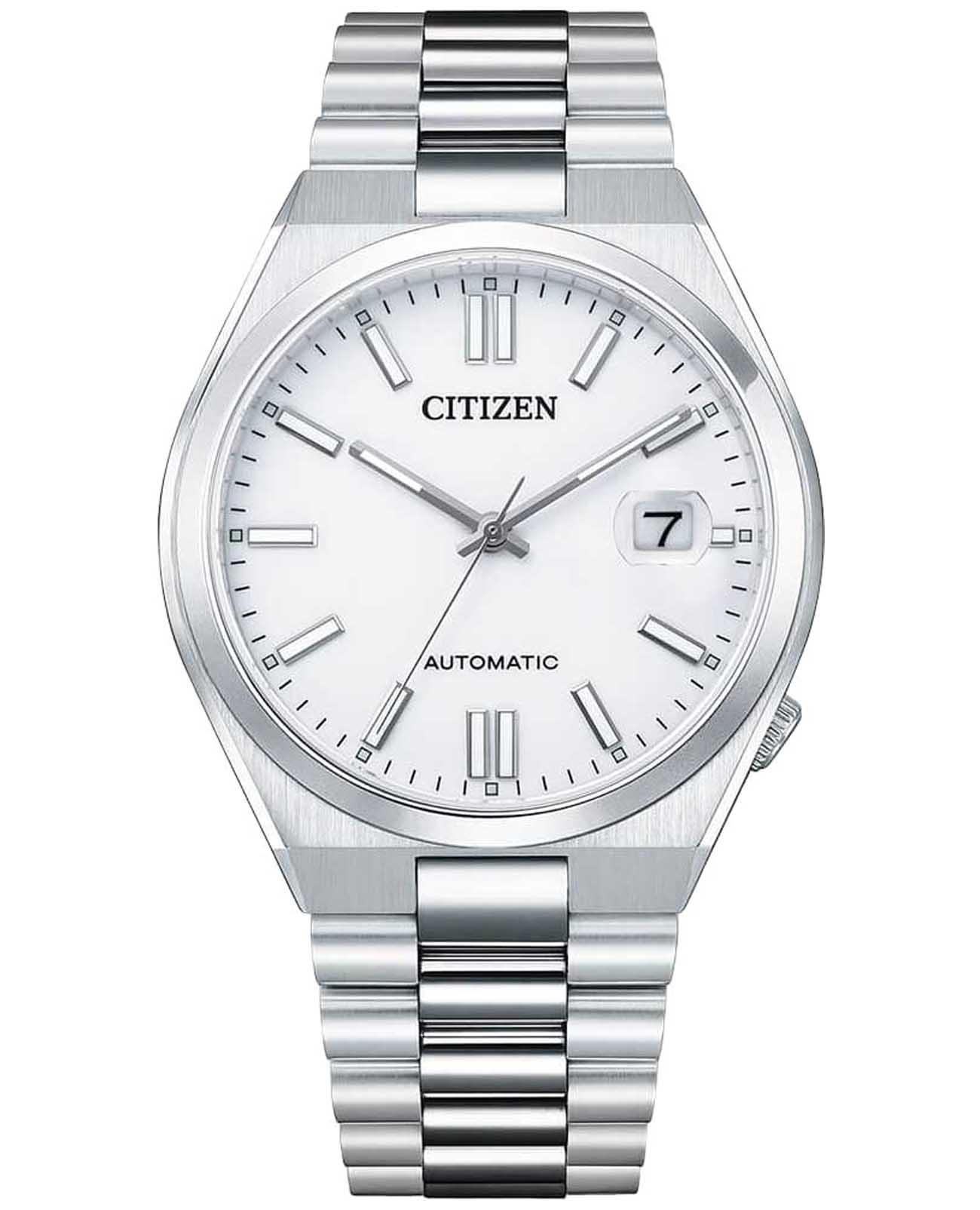 Citizen Citizen Tsuyosa NJ0150-81A  NJ0150-81A механические мужские часы белый циферблат, браслет нержавеющая сталь — вид спереди