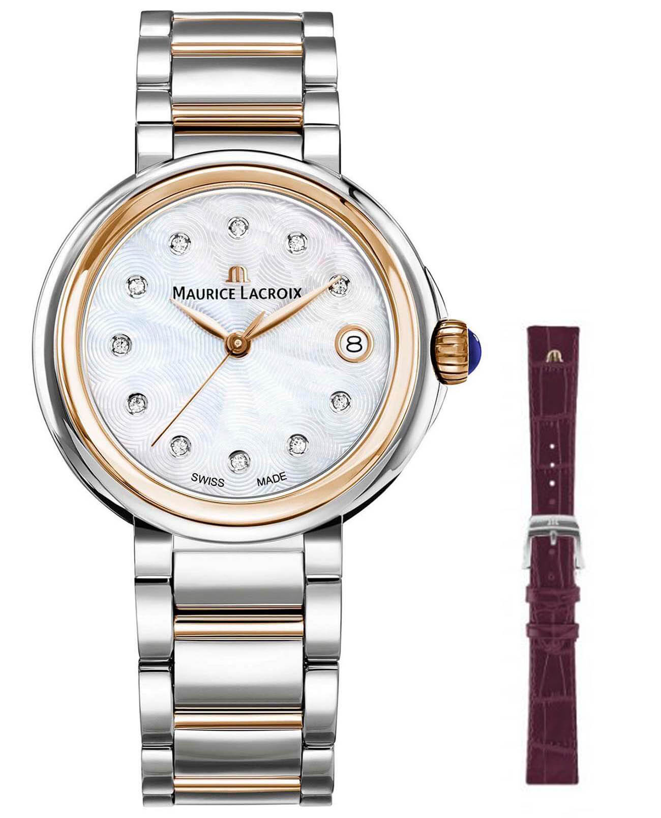 Maurice Lacroix Maurice Lacroix FIABA Date FA1007-PVP13-170-2  FA1007-PVP13-170-2 кварцевые женские часы белый циферблат, браслет сталь c pvd покрытием — вид спереди
